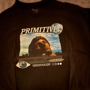 Primitive Black Tee with Statue and Celestial Design